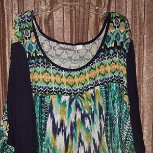 Avenue Womens Long Sleeve Abstract Print Tunic Top Boho Vibrant Colors 30/32